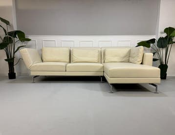 Brühl Moule Hoekbank Leder Bank Beige Slaapfunctie, Hoekbank, Driepersoons, Leer, Ophalen of Verzenden