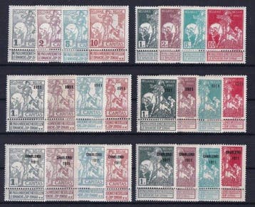 België 1910/1911 - 3 Volledige Caritas reeksen waaronder, Postzegels en Munten, Postzegels | Europa | België, Gestempeld