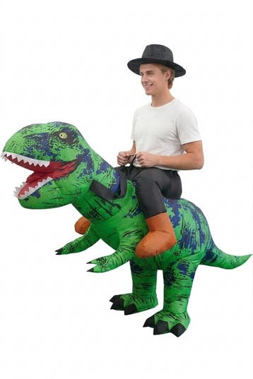 KIMU® Opblaas Kostuum Rijdend op T-Rex Groen Opblaasbaar Pak, Kleding | Heren, Carnavalskleding en Feestkleding, Carnaval, Nieuw
