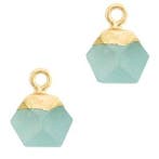 1 x Natuursteen hangers hexagon Icy morn blue-gold Jade, Ophalen of Verzenden, Nieuw, Bedel
