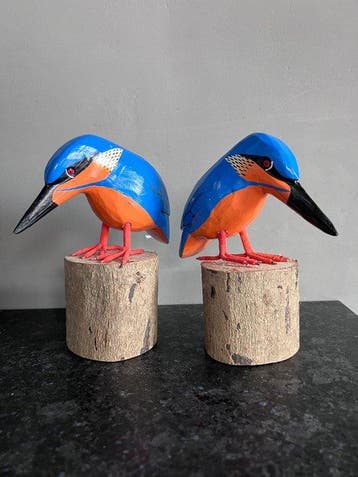 Decoratief ornament (2) - Europa - 2 houten Kingfisher, Antiek en Kunst