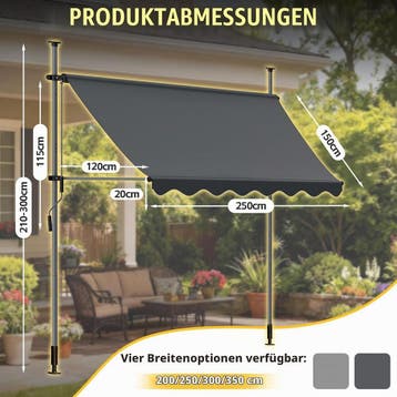 Verdego Klemluifel 250 x 120 cm, luifel balkon zonder boren, Verzenden, Zo goed als nieuw