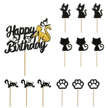 Poezen taart en cupcaketopper set Happy Birthday 13-delig, Verzenden, Nieuw