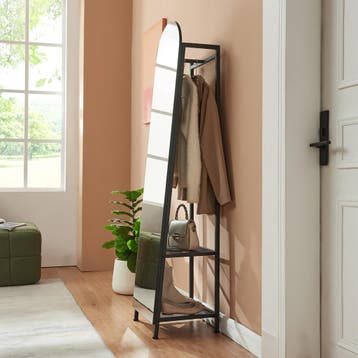 Garderobespiegel Frenraby met kledingrek 165x40x35 cm zwart, Huis en Inrichting, Woonaccessoires | Spiegels, Verzenden, Nieuw