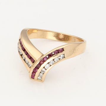 Ring - 18 karaat Geel goud Robijn - Diamant, Nieuw