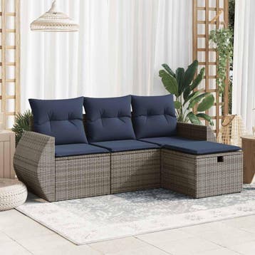 vidaXL 4-delige Loungeset met kussens poly rattan grijs, Verzenden, Nieuw, Loungeset