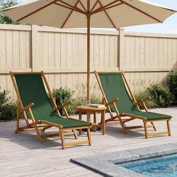 vidaXL Opvouwbare zonnebed 2 pcs 3 Positie Massief, Tuin en Terras, Verzenden, Nieuw