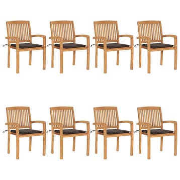 vidaXL Tuinstoelen stapelbaar 8 st met kussens massief, Verzenden, Nieuw, Hout