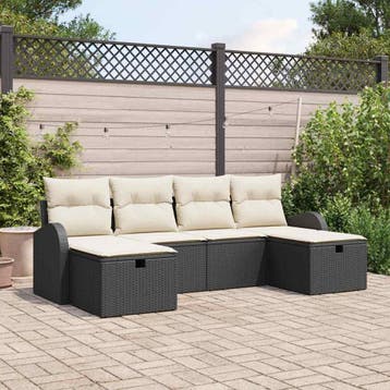 vidaXL Bankstel 6 st Zwart en Crème poly rattan, Verzenden, Nieuw, Rotan, 6 zitplaatsen