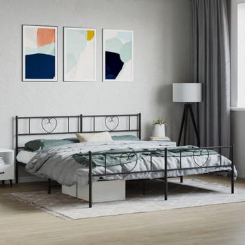 vidaXL Bedframe met voetbord zonder matras metaal zwart, Huis en Inrichting, Slaapkamer | Bedden, Eenpersoons, Verzenden, Zwart