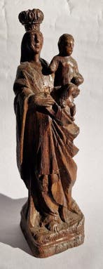Beeld, Marie met Kind Jezus in Hout België - 34 cm - Hout -, Antiek en Kunst