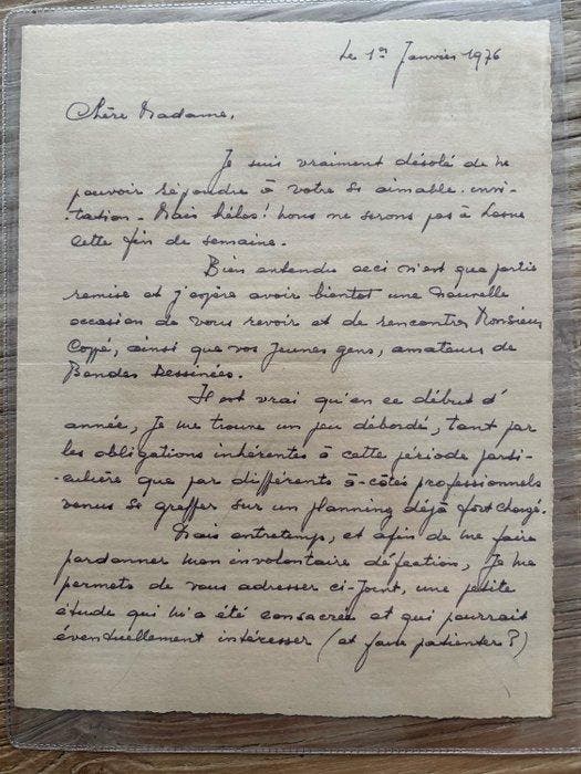 E. P. Jacobs - Blake et Mortimer - Lettre manuscrite signée, Boeken, Stripboeken