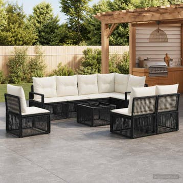 vidaXL Tuinbankenset 9 st Zwart poly rattan, Verzenden, Nieuw, Meer dan 8 zitplaatsen