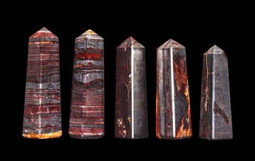 5 x Vuurkwarts Mini Obelisk Hematiet Steen Wand - 10,5 cm -
