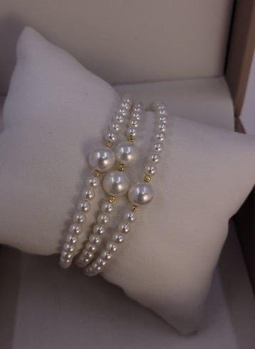 Armband - 18 karaat Geel goud - 4×8,5 mm Akoya parels, Sieraden, Tassen en Uiterlijk, Nieuw