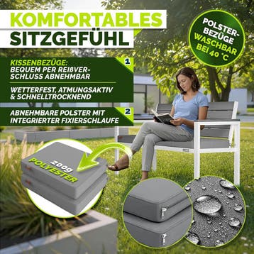 Tuinbank - Weerbestendig - 2-3 personen - 130 cm - Grijs/Wit, Verzenden, Zo goed als nieuw