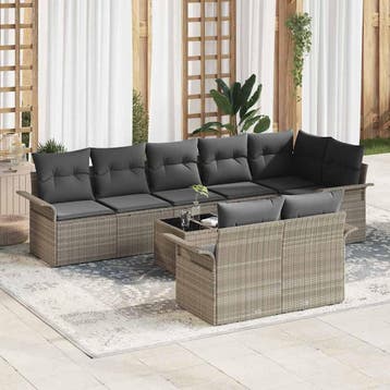 vidaXL Tuin Sofa Set 9 st Lichtgrijs poly rattan, Verzenden, Nieuw, Meer dan 8 zitplaatsen
