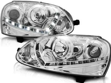 Koplampen VW Golf V 03-09 Devil Eyes real DRL LED Chrome, Ophalen of Verzenden, Nieuw