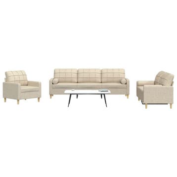 vidaXL 3-delige Loungeset met sierkussens stof crèmekleurig, Verzenden, Nieuw, Vierpersoons of meer, Stof