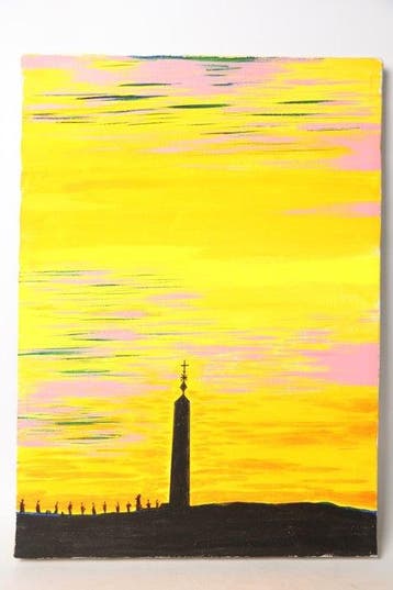 Indrukwekkend olieverfschilderij dat de Vaticaanse obelisk