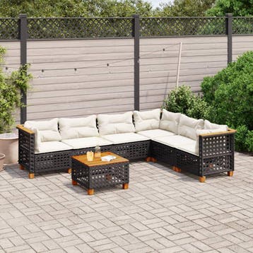 vidaXL 7-delige Loungeset met kussens poly rattan zwart, Verzenden, Nieuw, Loungeset
