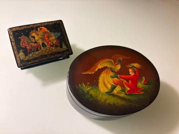 Palekh - Hobbydoos (2) - Papier-maché - Lot van 2 vintage