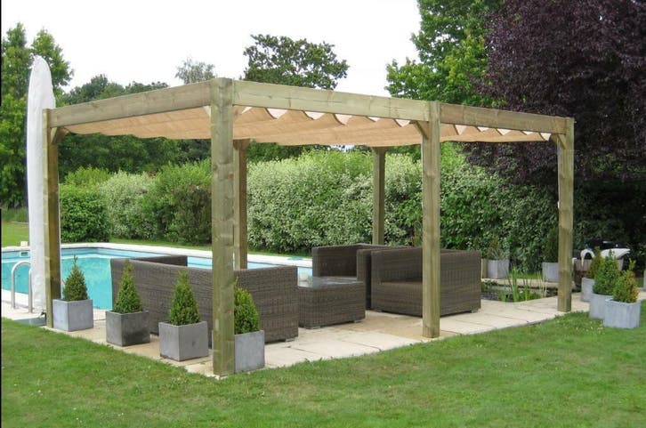 Zonneterras 3,18 x 5,10 m palen 12*12 cm geimpregneerd, Tuin en Terras, Overkappingen, Overige typen, Nieuw, Ophalen of Verzenden
