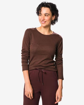 HEMA Dames T-shirt Lora fijngebreid bruin 3=50% / 2=30%, Verzenden, Nieuw