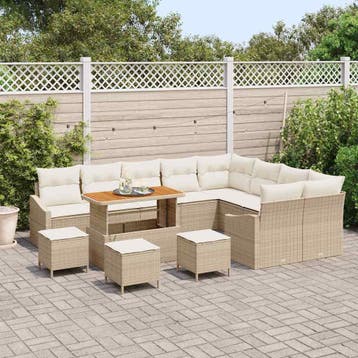 vidaXL Tuinbankenset 13 st 8-Aantal zitplaatsen Beige Poly, Verzenden, Nieuw, Rotan, 3 zitplaatsen