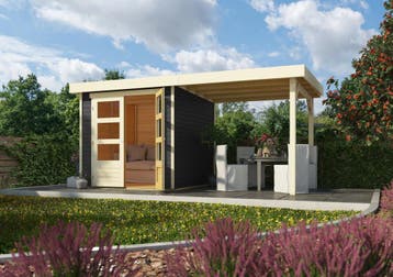 Tuinhuis Askola 2 Grijs met Overkapping 467 x 238 cm, Nieuw