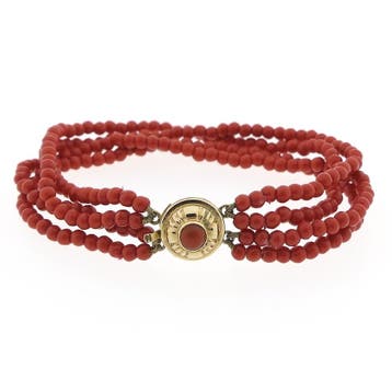 Antieke imitatie bloedkoraal kralen armband met gouden slot, Sieraden, Tassen en Uiterlijk, Gebruikt, Ophalen of Verzenden, Met edelsteen