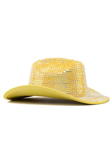 KIMU® Cowboyhoed Geel Strass Steentjes Gele Cowgirl Western, Ophalen of Verzenden, Nieuw, Carnaval