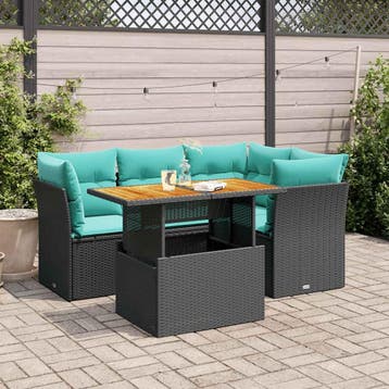 vidaXL 5-delige Loungeset met kussens poly rattan zwart, Verzenden, Nieuw, Loungeset