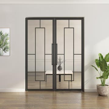 Dubbele stalen taatsdeur - Zwart - 5 Vlaks - Helder glas*, Minder dan 80 cm, Overige typen, Nieuw, Metaal