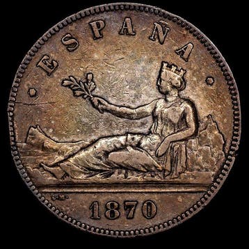 Spanje. Gobierno Provisional. 5 Pesetas 1870*70 SNM (Zonder