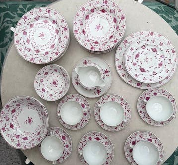 August Warnecke - China Purpur - Eetservies voor 6 (6) -