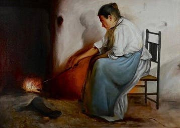 Italiaanse school (XX) - Donna seduta al focolare, da Luis