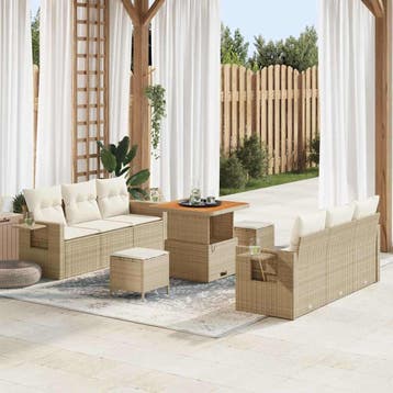 vidaXL Tuin Sofa Set 9 st 6-Aantal zitplaatsen Beige en, Verzenden, Nieuw, Meer dan 8 zitplaatsen