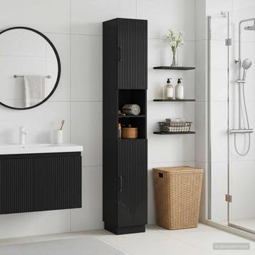vidaXL Badkamerkast met Open Plank HOORN Zwart 30 x 31 x 187, Verzenden, Nieuw