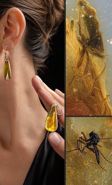 Gouden Baltische amber oorbellen – Zeldzame fossiele