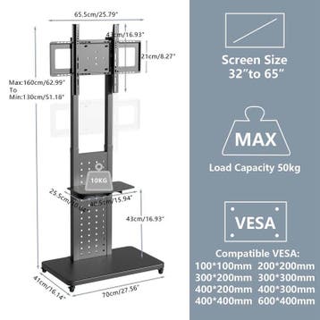 Mobiele TV Vloerstandaard 32-65 inch Draaibaar, Audio, Tv en Foto, Televisiebeugels, Verzenden, Nieuw