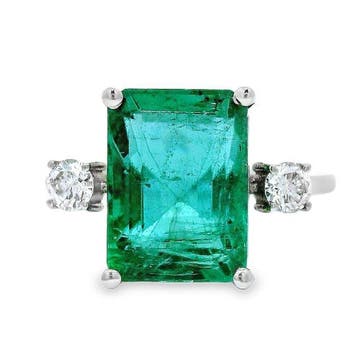 Ring Platina - 4.45ct. tw. Smaragd - Diamant, Sieraden, Tassen en Uiterlijk, Nieuw