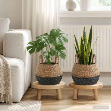 vidaXL Plantenpot met handvatten 2 st Zwart Ø 22 x 20 cm, Verzenden, Nieuw, Minder dan 30 cm
