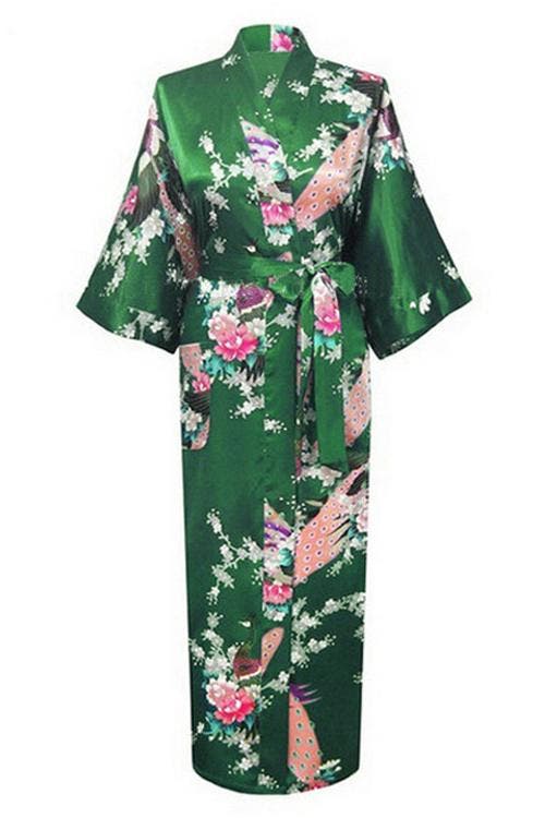 KIMU® Kimono Donkergroen Maxi L-XL Yukata Satijn Lang Lange, Kleding | Dames, Carnavalskleding en Feestkleding, Nieuw, Maat 42/44 (L)