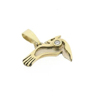 Bicolor gouden hanger met diamant; Toekan (Hanger of bedel), Ophalen of Verzenden, Gebruikt, Goud, Overige merken