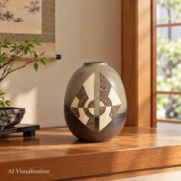 Shuji Yanagibashi Kasama Ware Ovaalvormige vaas – Gekleurde