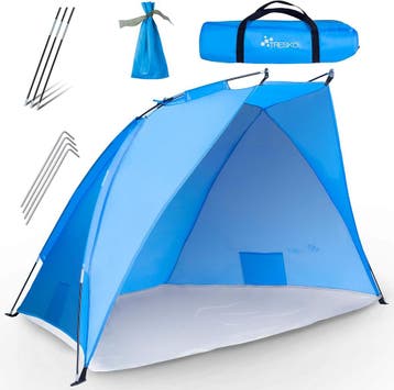 TRESKO® strandscherm incl. draagtas | strandtent met uv-besc, Tuin en Terras, Partytenten, Verzenden, Zo goed als nieuw