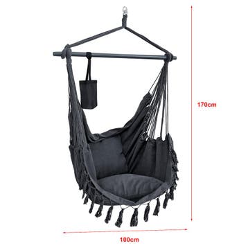 [en.casa] Hangstoel Aranga met 2 kussens max 120 kg donkergr, Verzenden, Nieuw