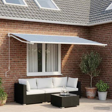 vidaXL Vervangingsdoek voor zonnescherm Blauw en Wit 600 ×, Verzenden, Nieuw