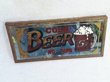 Cold Beer 5 ct , no tips - Reclamebord - Glas en metaal, Antiek en Kunst
